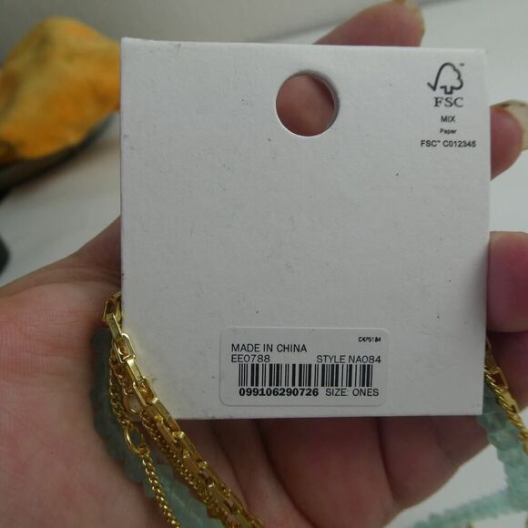 Madewell Fresh Water Pearl Beaded Shell Gold Tone Necklace Set Aqua Mint Teal - Picture 6 of 6